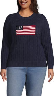 Lands' End American Flag Drifter Cable Sweater