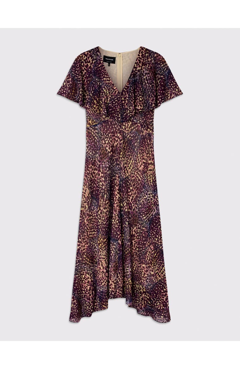 Whistles Orchid Print V-Neck Midi Dress, Alternate, color, Purp/Multi