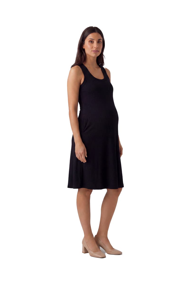 24seven Comfort Apparel Maternity Essential Ribbed Knit Sleeveless Scoop Neck Pocket A-Line Midi Dress, Alternate, color, Black