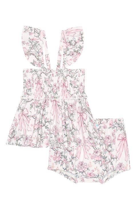 Flutter Sleeve Smocked Bodice Peplum Top & Bloomers Set (Baby)