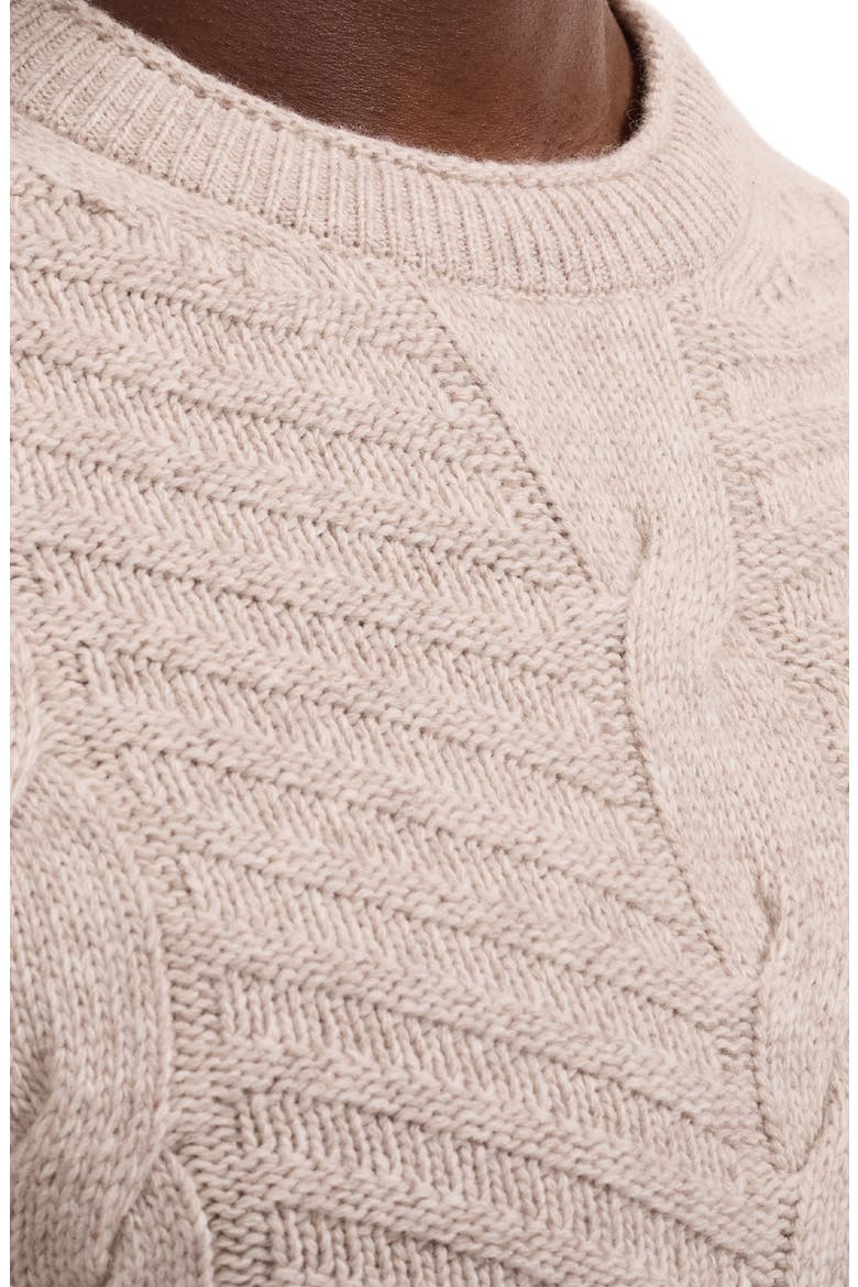 Crewneck Cable Knit Sweater, Alternate, color, COBBLESTONE
