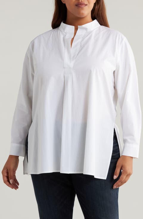 Organic Cotton Stand Collar Tunic Top (Plus)