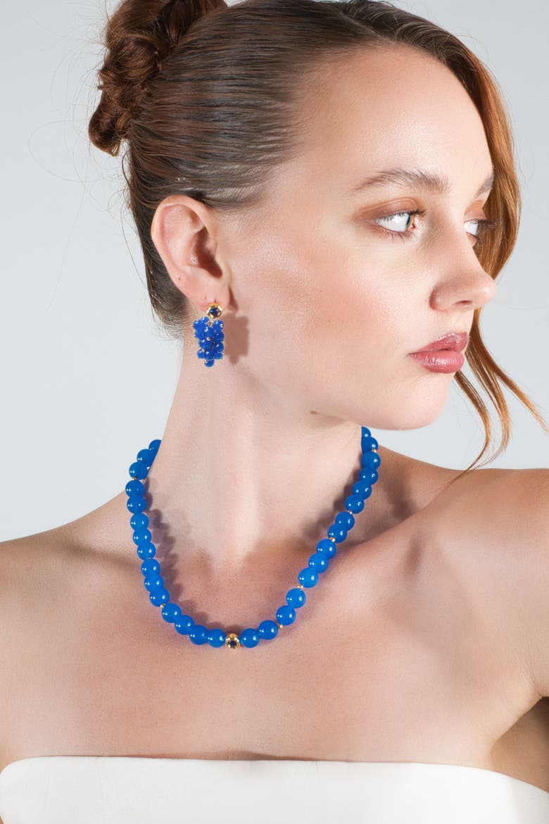 Tia Cascade Cluster Royal Blue Chalcedony Bead Drop Earrings, Alternate, color, Royal Blue