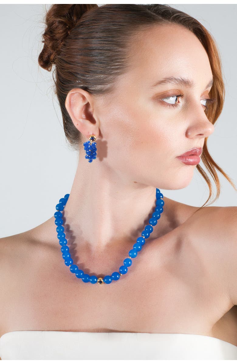 Classicharms Tia Cascade Cluster Royal Blue Chalcedony Bead Drop Earrings, Alternate, color, Royal Blue