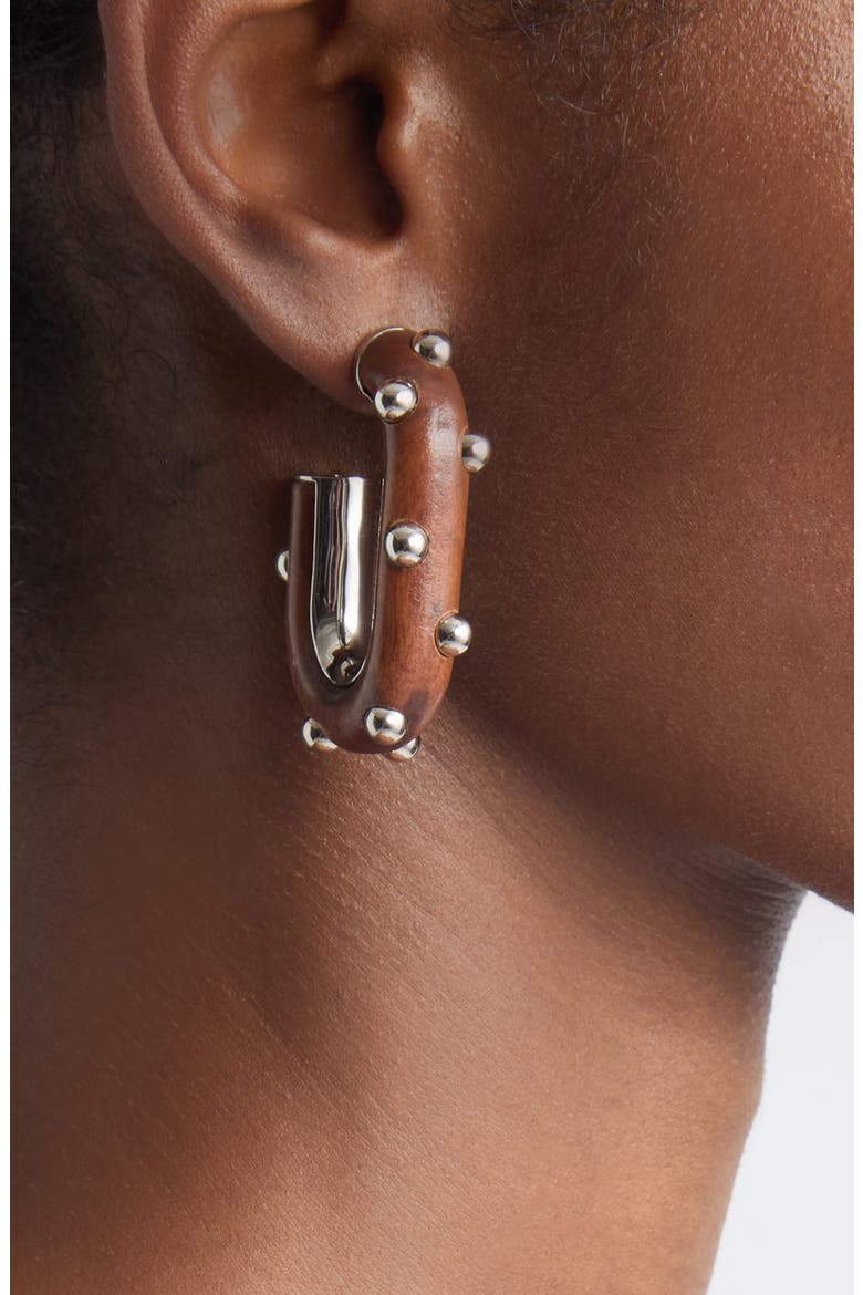 Large Link Earrings, Alternate, color, WOOD / SILVER