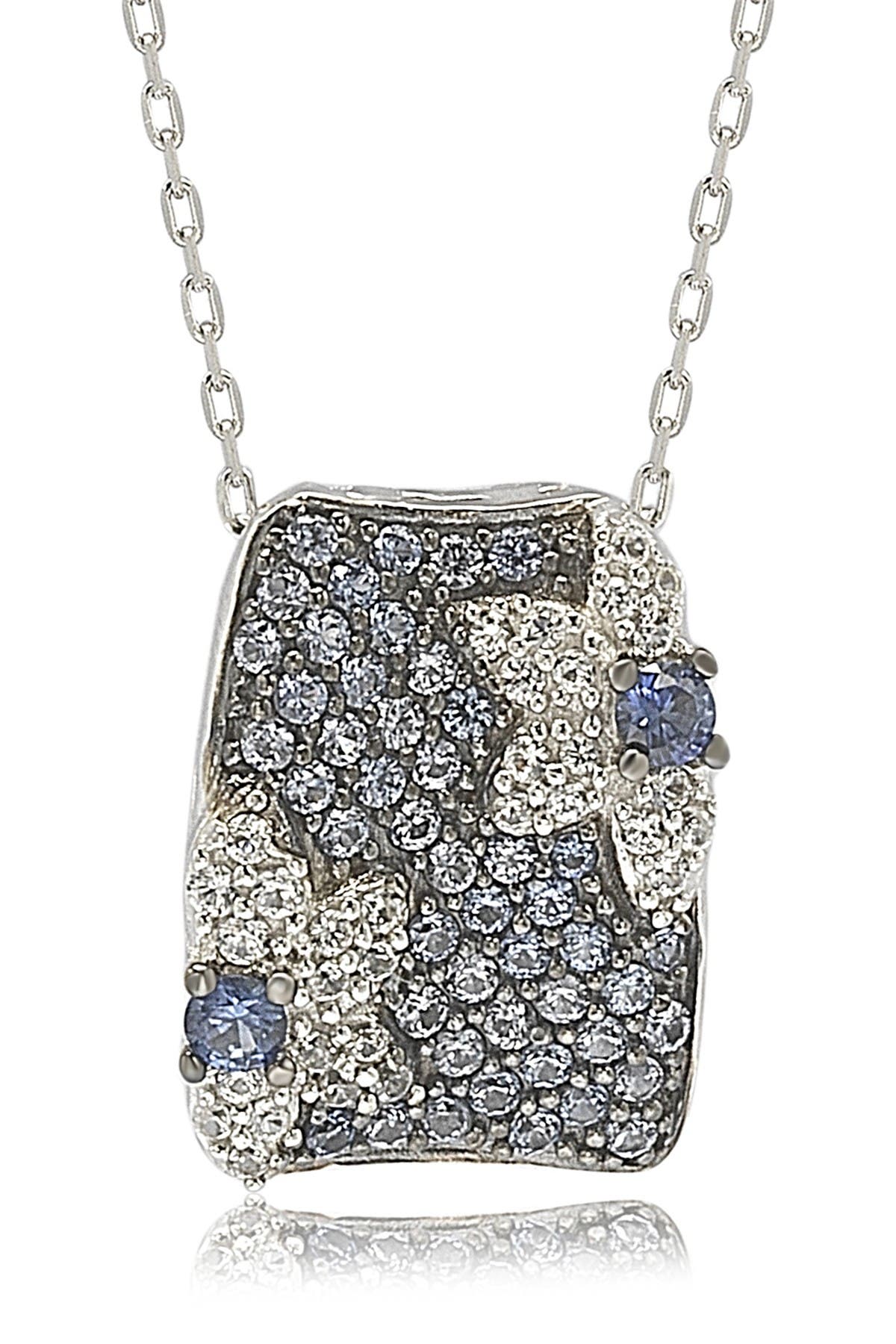 SUZY LEVIAN Sterling Silver Blue Sapphire, Lab Created White Sapphire, & Brown Diamond Floral Pendant Necklace