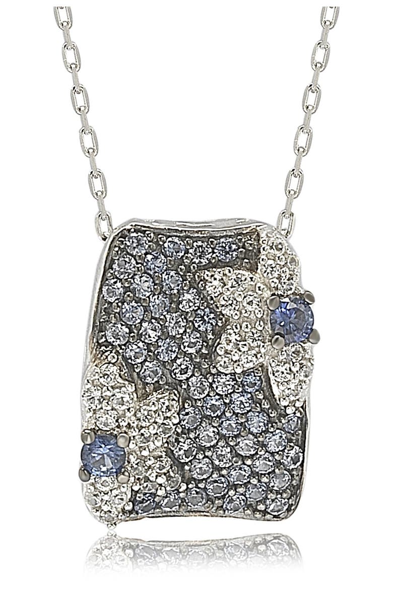 SUZY LEVIAN Sterling Silver Blue Sapphire, Lab Created White Sapphire, & Brown Diamond Floral Pendant Necklace, Main, color, Blue