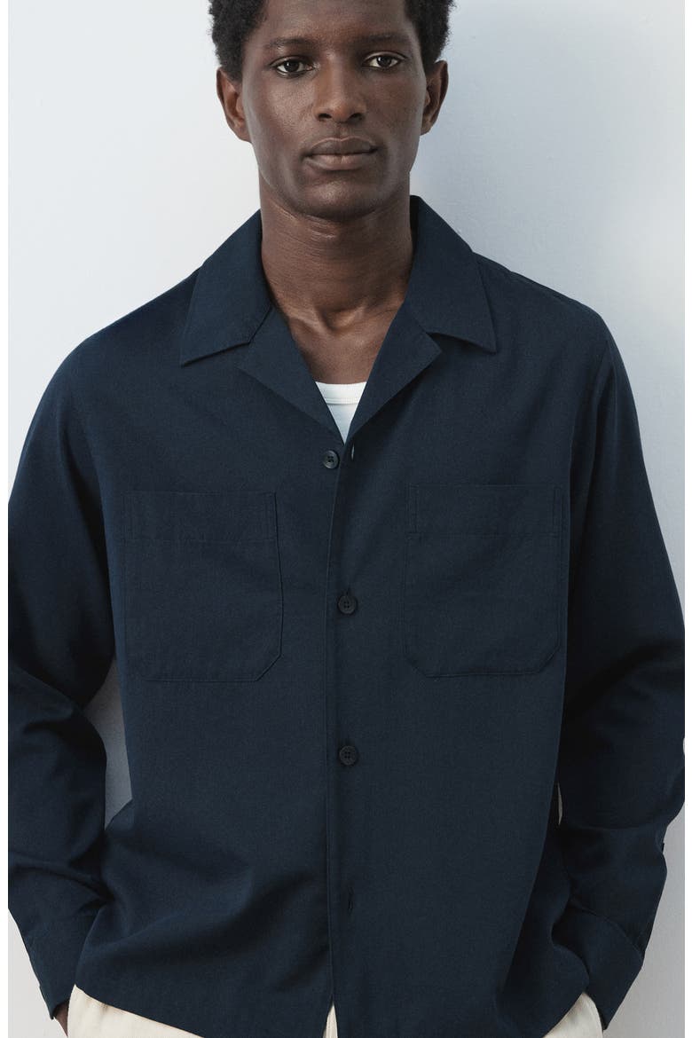 Long Sleeve Cotton Blend Button-Up Shirt, Alternate, color, NAVY