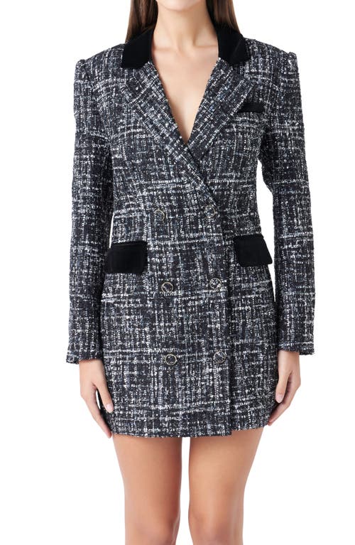 Endless Rose Long Sleeve Tweed Blazer Minidress In Black