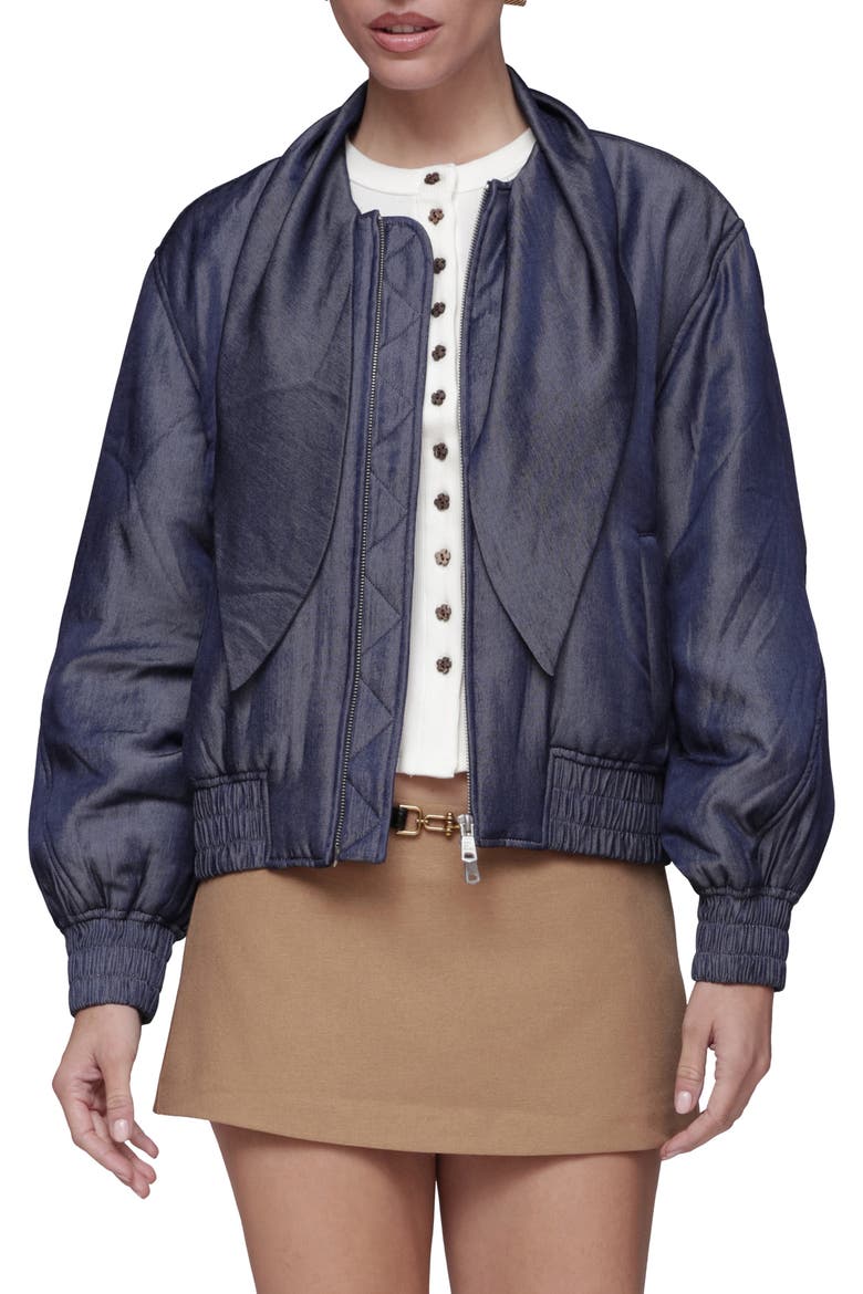 Tie Neck Bomber Jacket, Alternate, color, DARK NAVY