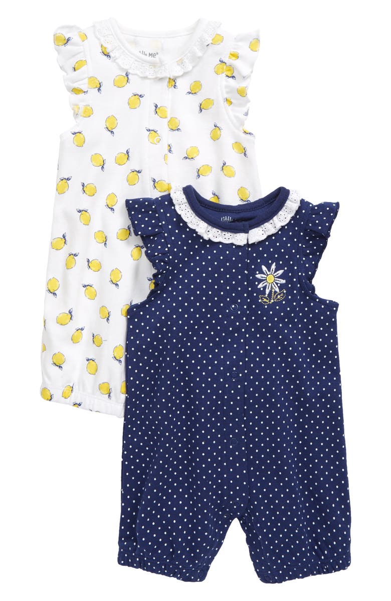 Little Me Lemon 2-Pack Rompers, Main, color,