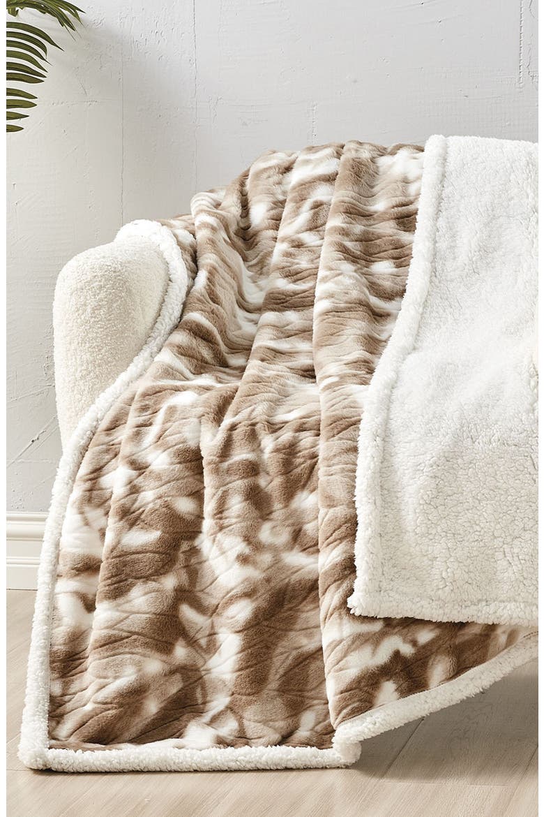 Alaska Microplush Faux Shearling Throw Blanket, Alternate, color, TAUPE