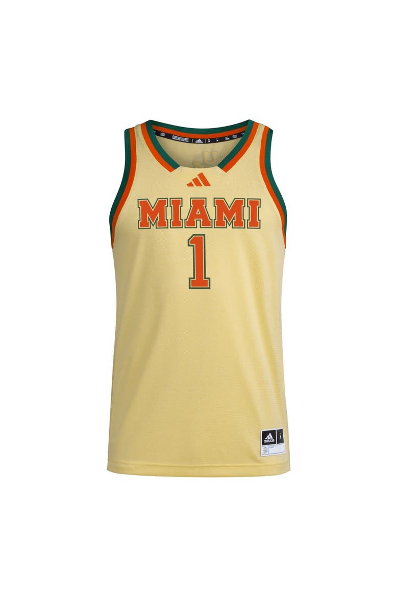Men's adidas #1 Yellow Miami Hurricanes Swingman Jersey, Alternate, color, Yellow