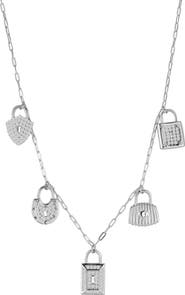 SPHERA MILANO Cubic Zirconia Padlock Station Necklace