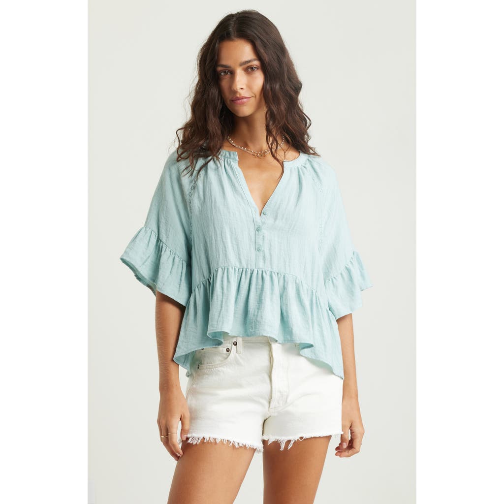 Treasure & Bond Ruffle Peplum Top In Teal Tide