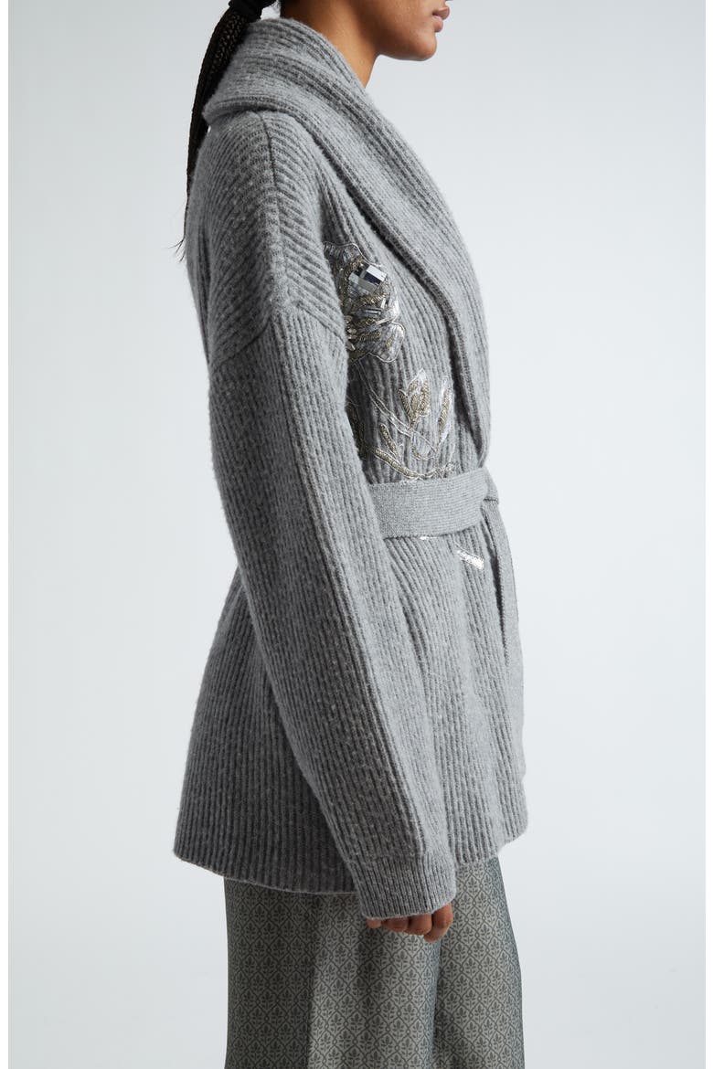 Embellished Virgin Wool Belted Cardigan, Alternate, color, GREY MELANGE