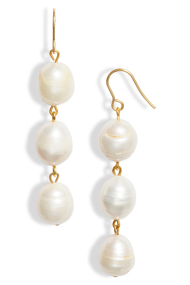 Galore Cultured Pearl Drop Earrings, Main, color, GOLD
