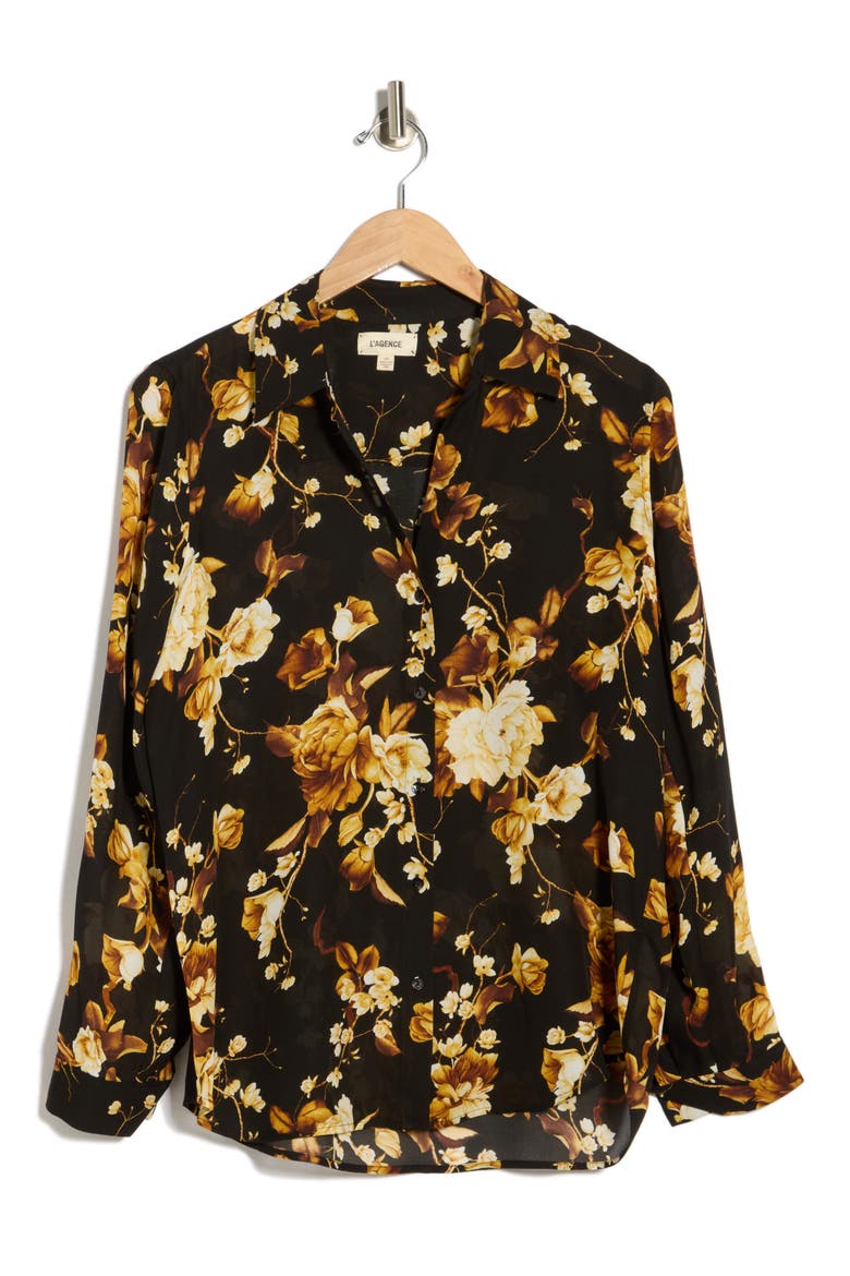 Nina Long Sleeve Top, Alternate, color, BLACK MULTI IKEBANA