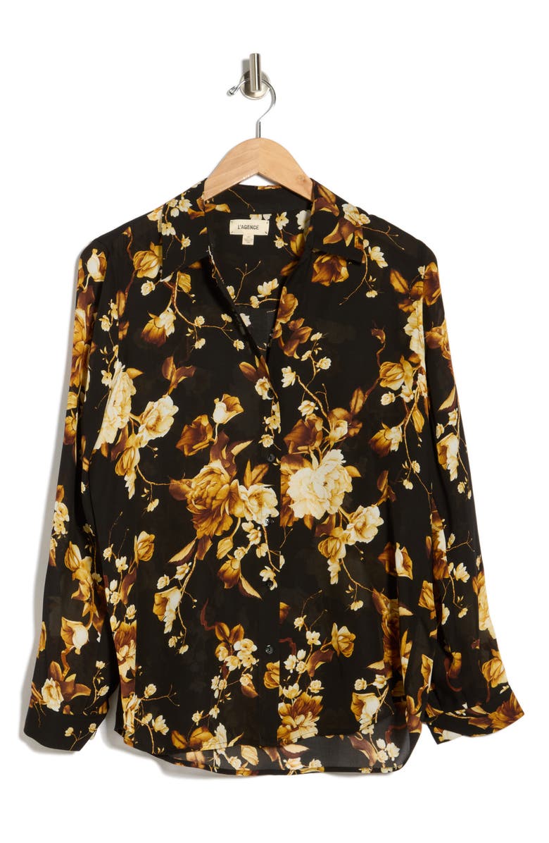 L'AGENCE Nina Long Sleeve Top, Main, color, Black Multi Ikebana
