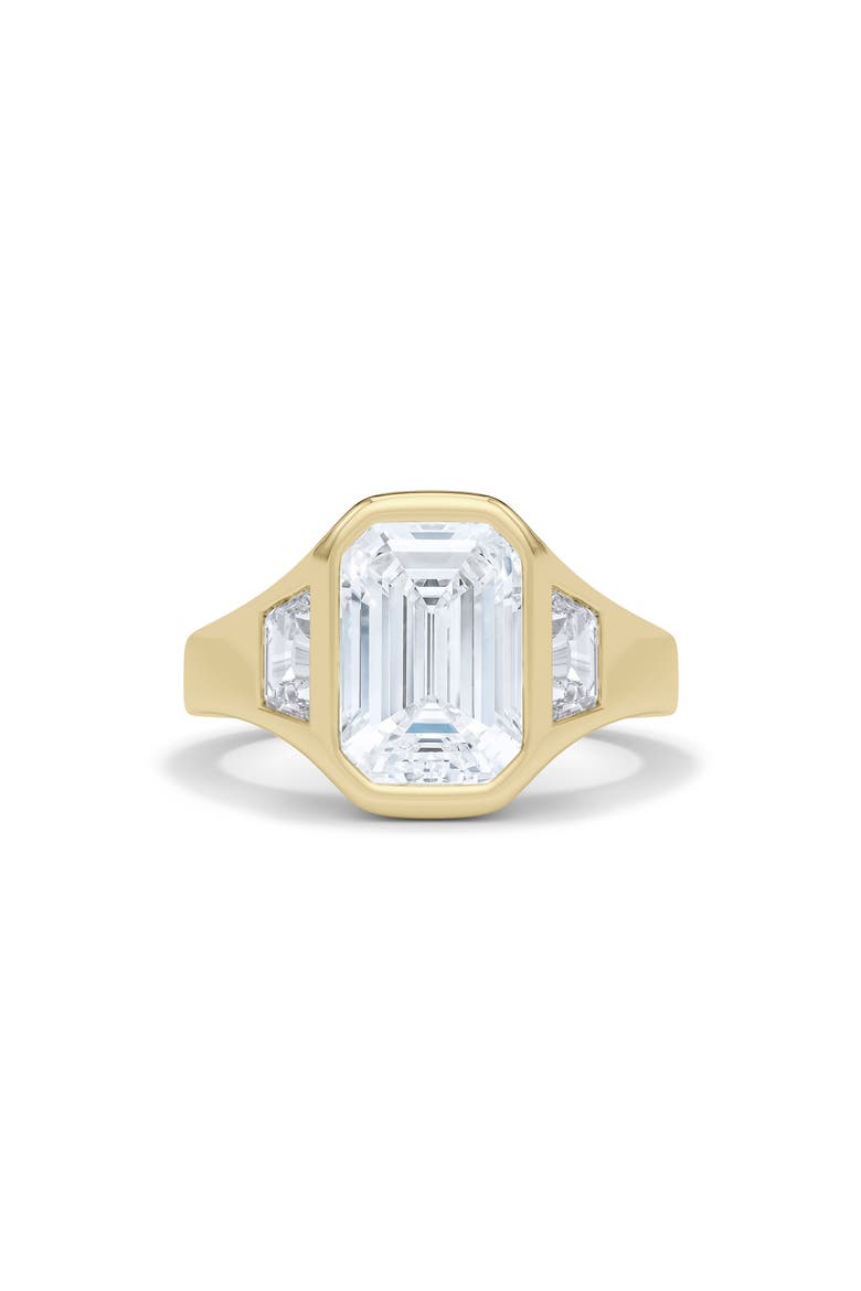 Emerald with Trapezoid Lab Created Diamond Ring, Alternate, color, 3.00 CTW 18K YELLOW GOLD