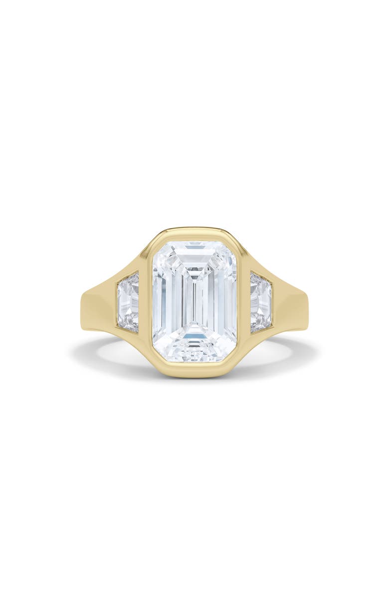 HauteCarat Emerald with Trapezoid Lab Created Diamond Ring, Alternate, color, 2.00Ctw 18K Yellow Gold