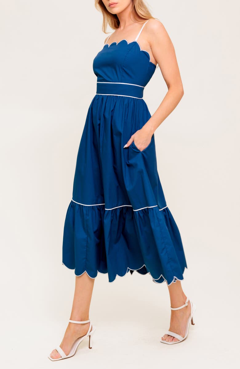 FLYING TOMATO Two-Tone Scalloped Fit & Flare Midi Sundress, Alternate, color, 