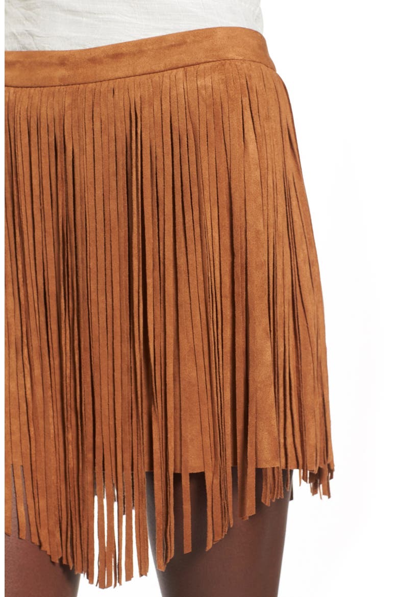 Fringe Faux Suede Skirt, Alternate, color, CAMEL