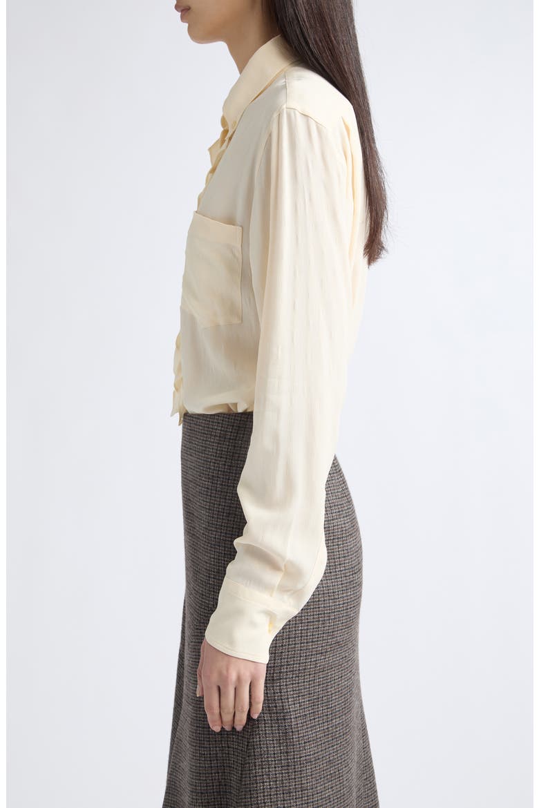 Ruffle Button Down Silk Blend Shirt, Alternate, color, BEIGE 3