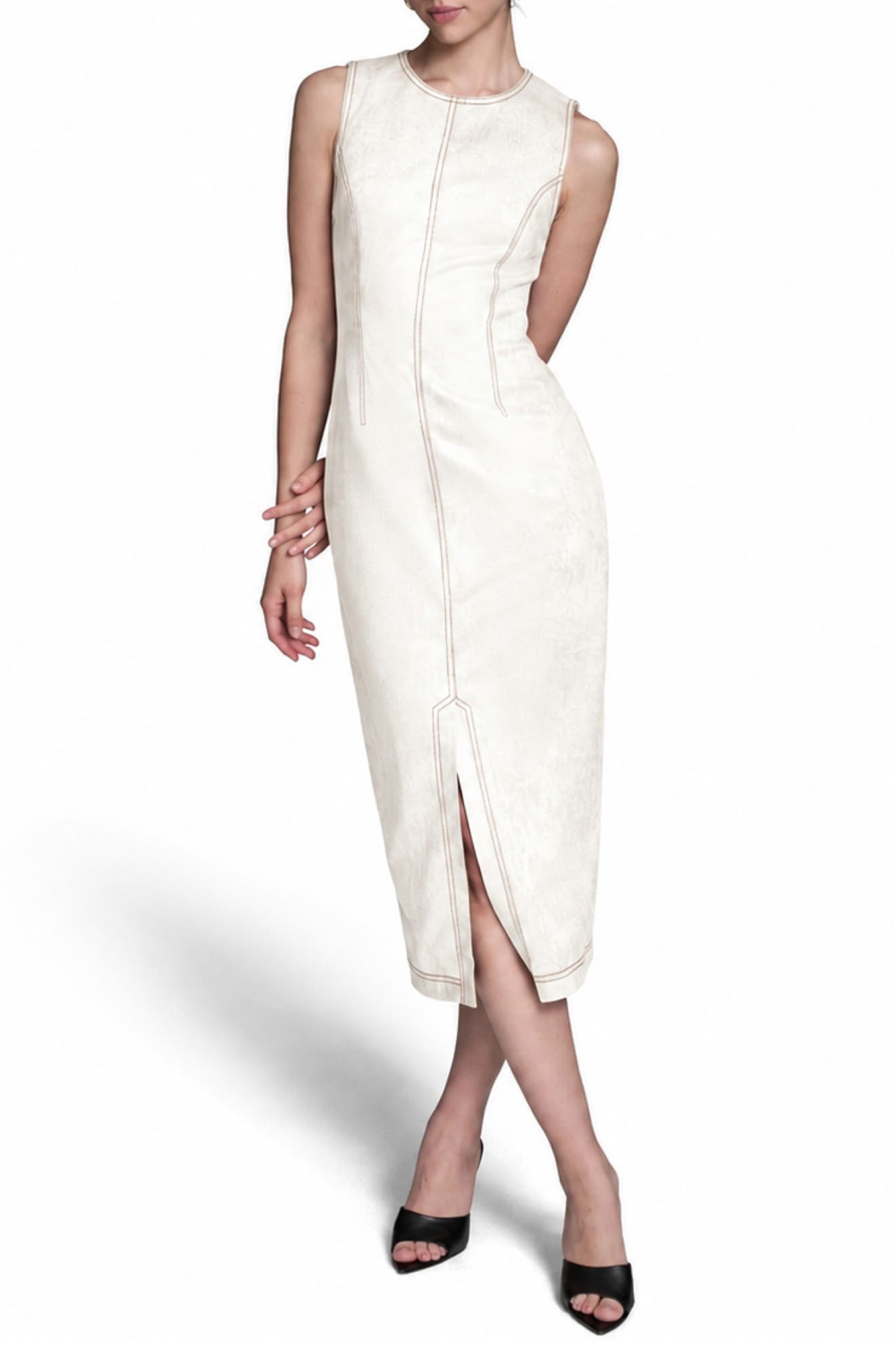 Sleeveless Faux Suede Sheath Midi Dress