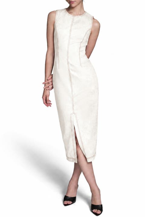 Sleeveless Faux Suede Sheath Midi Dress