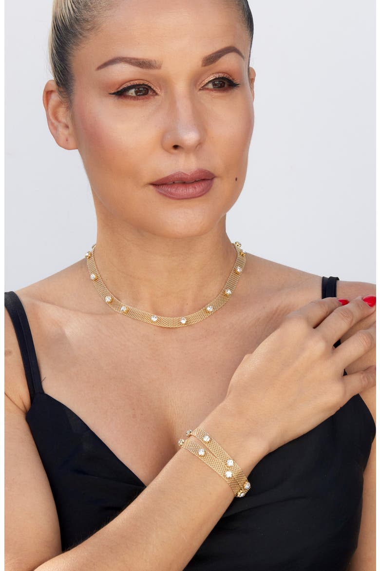 Cubic Zirconia Station Mesh Chain Necklace, Alternate, color, GOLD