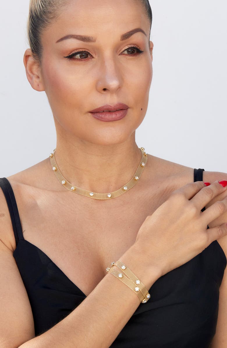 SAVVY CIE JEWELS Cubic Zirconia Station Mesh Chain Necklace, Alternate, color, Gold