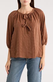 Renee C Tie Keyhole Puff Sleeve Top