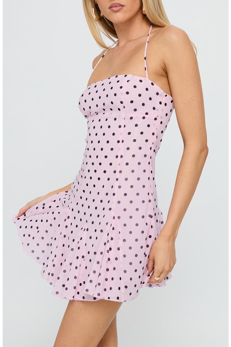 Delamere Polka Dot Halter Minidress, Alternate, color, PINK / BLACK POLKA