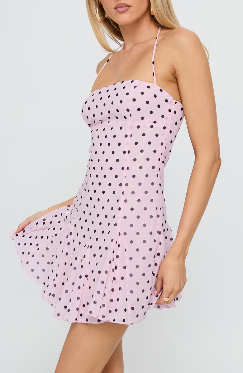 Princess Polly Delamere Polka Dot Halter Minidress, Alternate, color, Pink / Black Polka