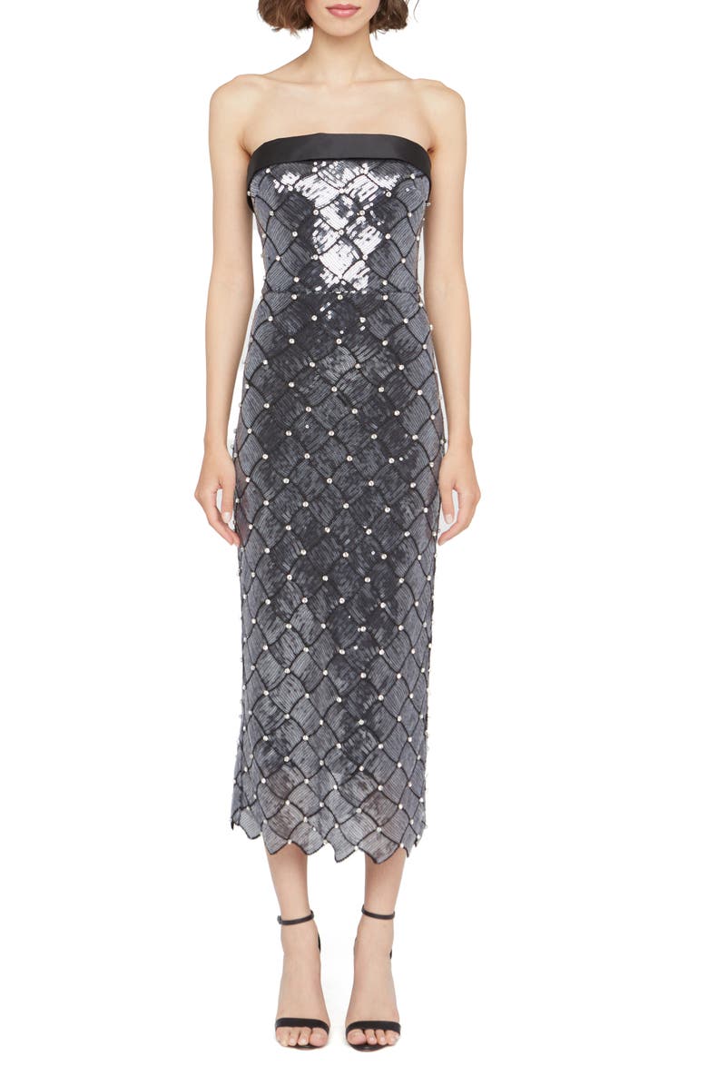 Theia Jewel Strapless Sequin Gown, Main, color, 