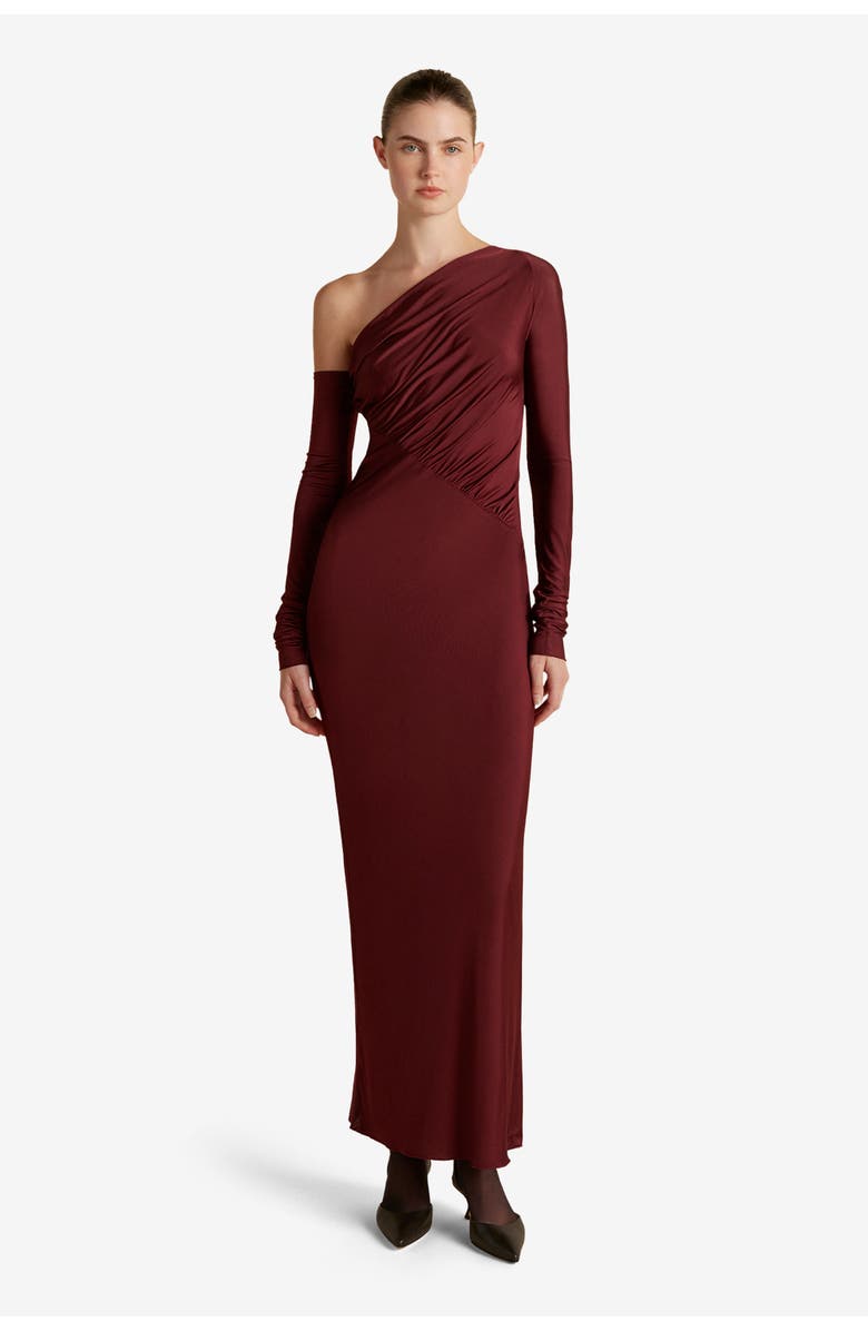 Marina Moscone Jersey One-Shoulder Draped Dress, Main, color, Garnet