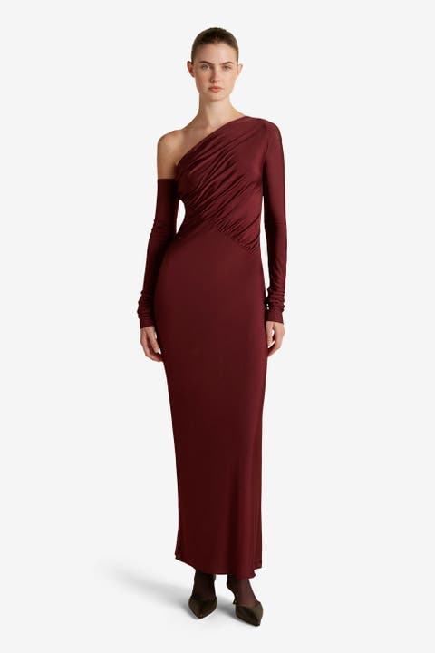 Jersey One-Shoulder Draped Dress