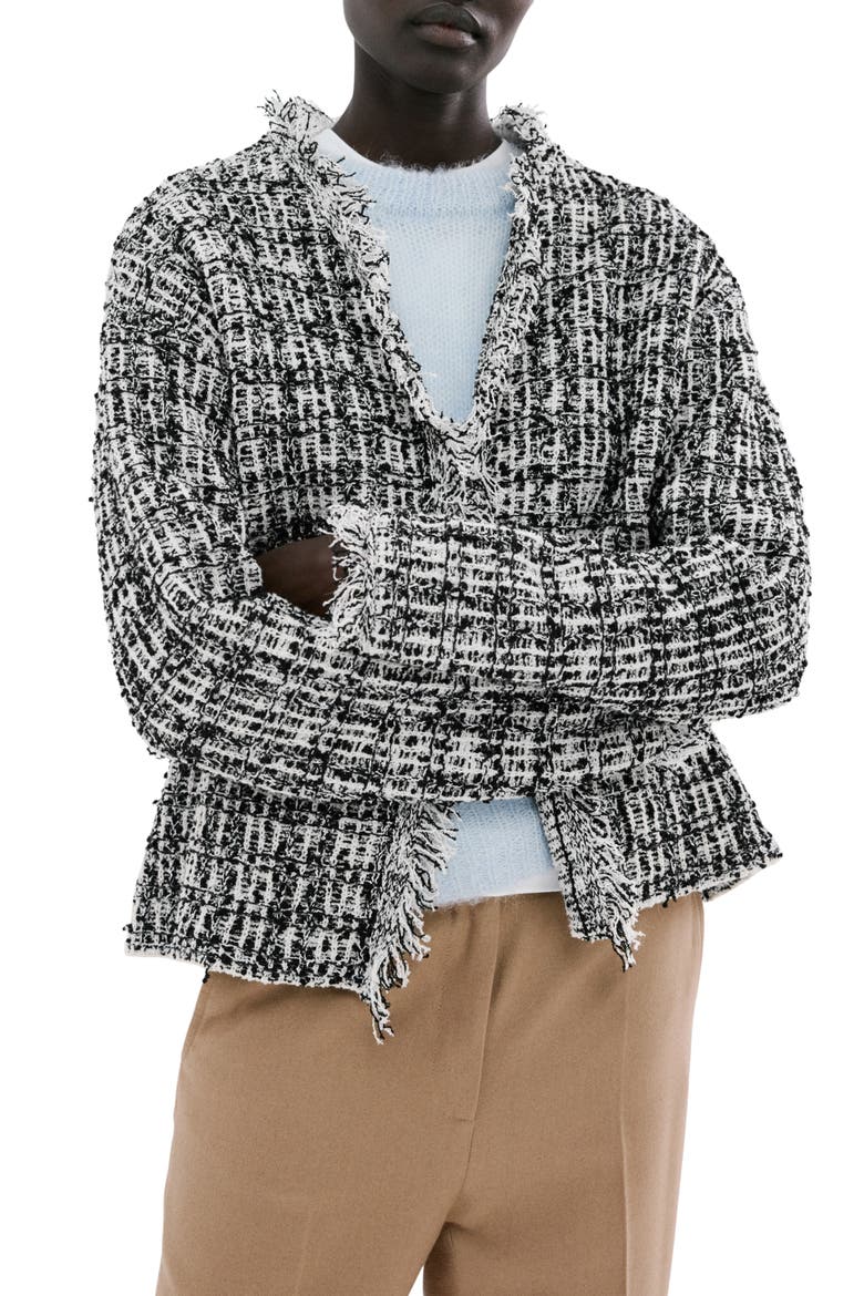 Cotton Blend Tweed Jacket, Main, color, BLACK