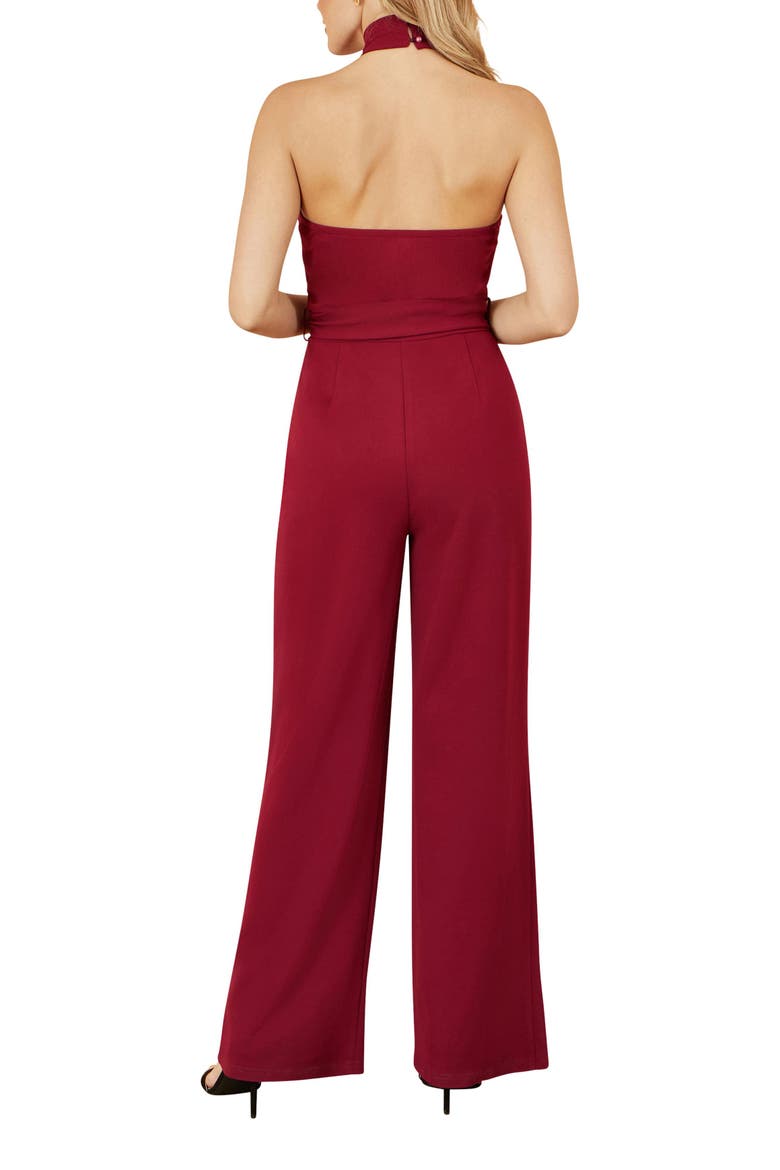 Cross Over Halter Neck Jumpsuit, Alternate, color, Burgundy