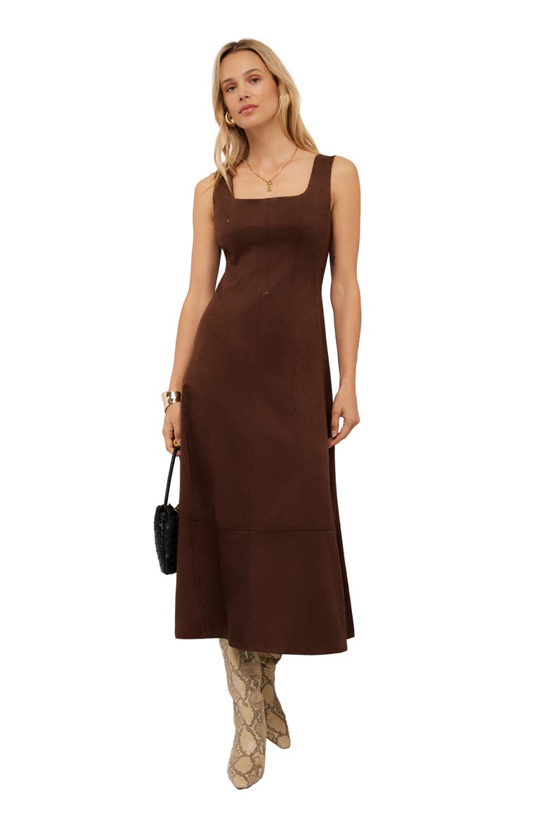 Madalyn Faux Suede Midi Dress, Alternate, color, WOOD