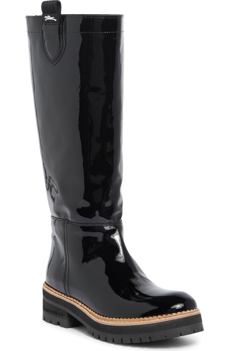 Longchamp Pull On Patent Leather Boot, Main, color, Black