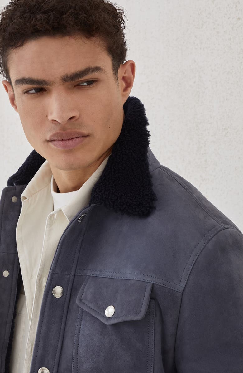 Brunello Cucinelli Curly shearling jacket, Alternate, color, Denim