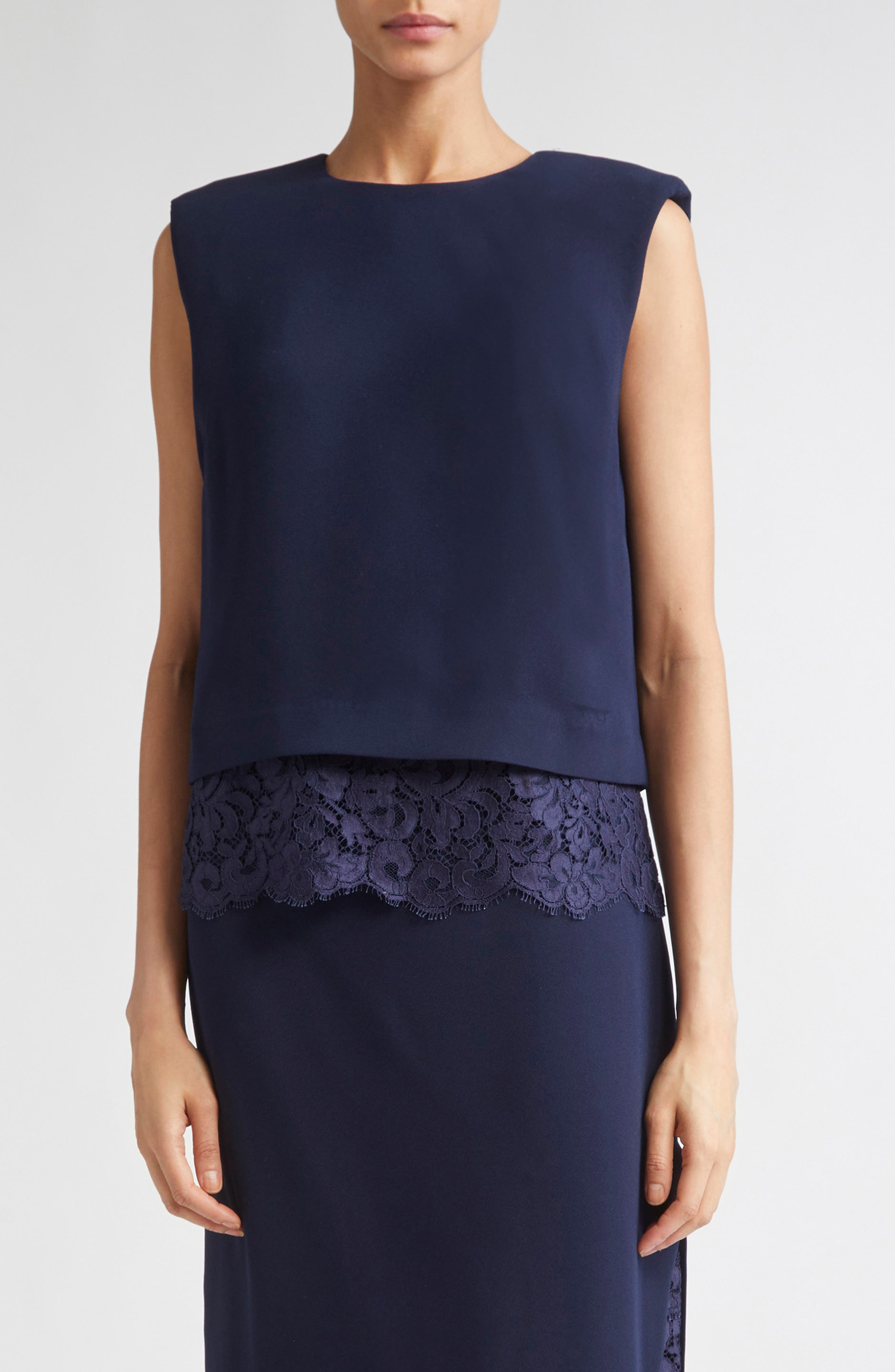 Lace Trim Satin Back Crepe Top