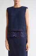 ST. JOHN Lace Trim Satin Back Crepe Top