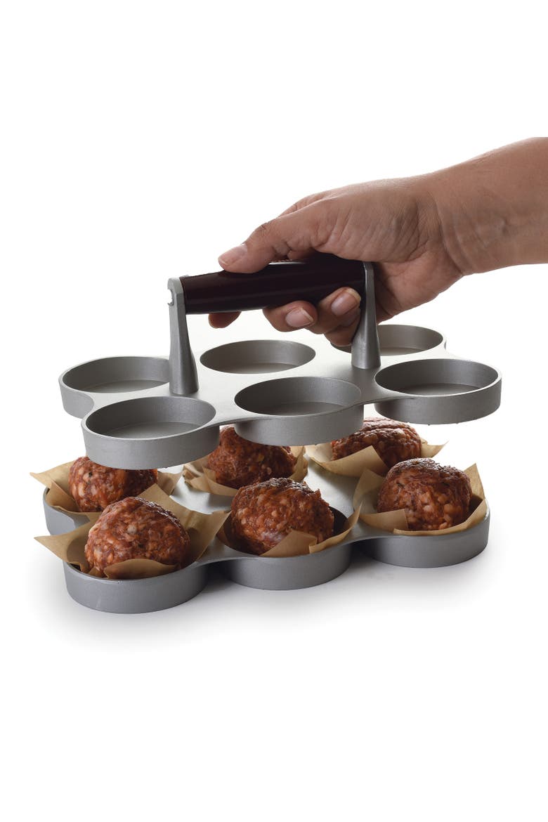 Nonstick Cast Aluminum Mini Burger Press, Makes 6 Sliders, Alternate, color, Silver