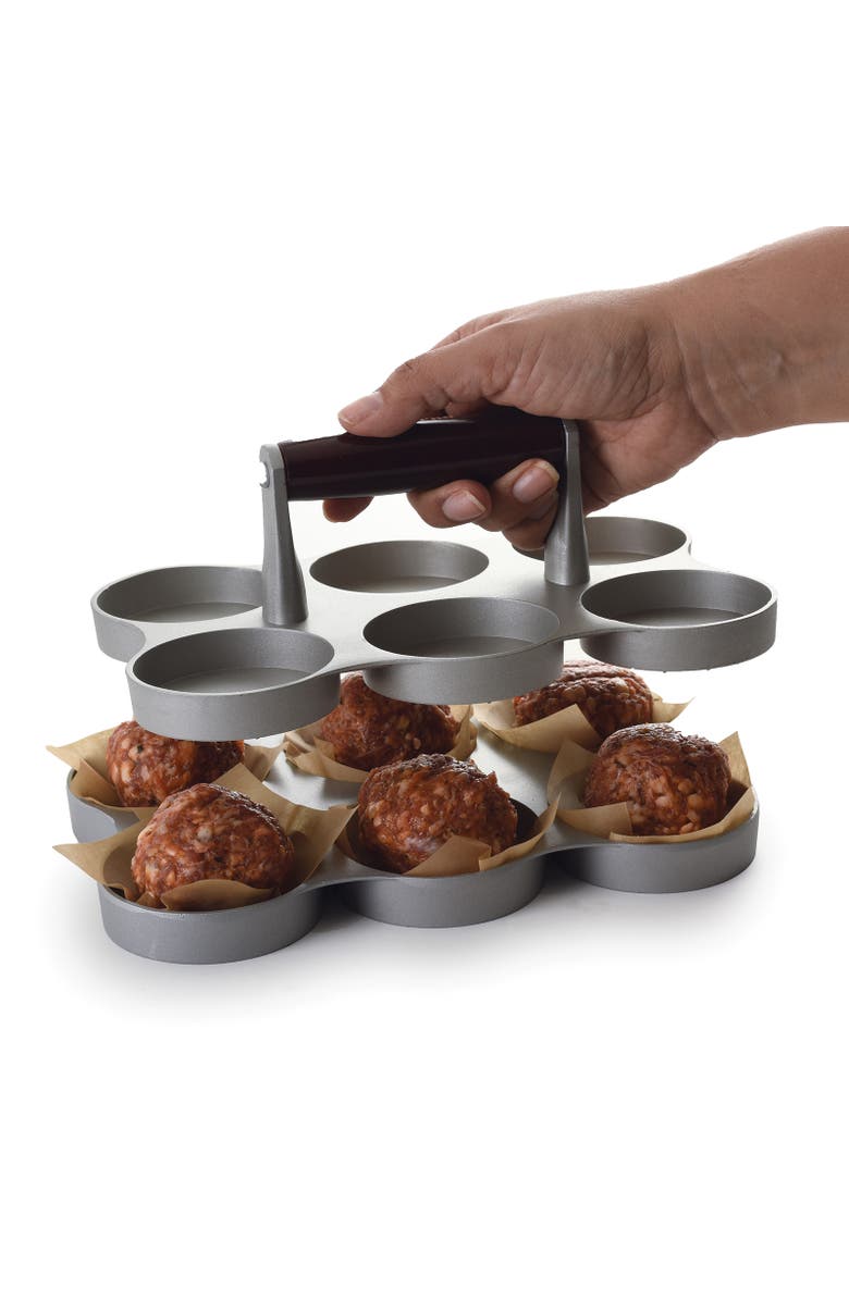 Norpro Nonstick Cast Aluminum Mini Burger Press, Makes 6 Sliders, Alternate, color, Silver