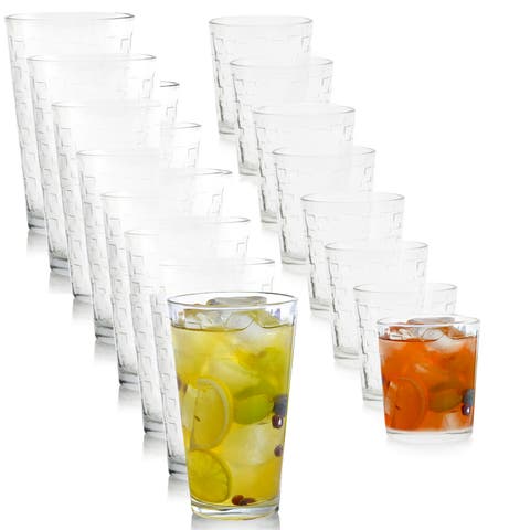 Great Foundations 16 Piece Tumbler and Double Old Fashioned Glass Set in Square Pattern