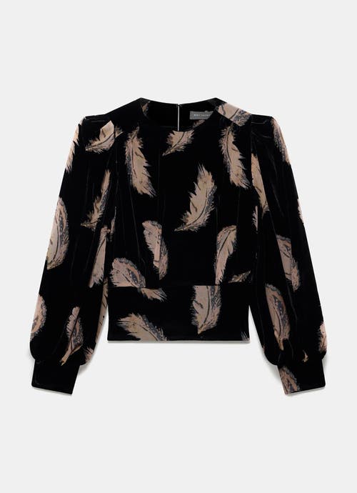 Mint Velvet Velvet Feather Print Top In Black