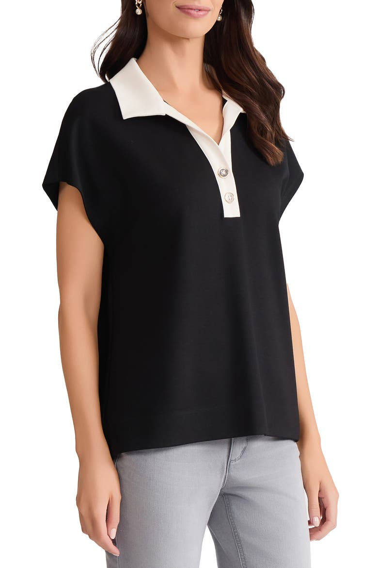 Dolman Sleeve Polo Shirt, Alternate, color, JONES BLACK/ JONES WHITE